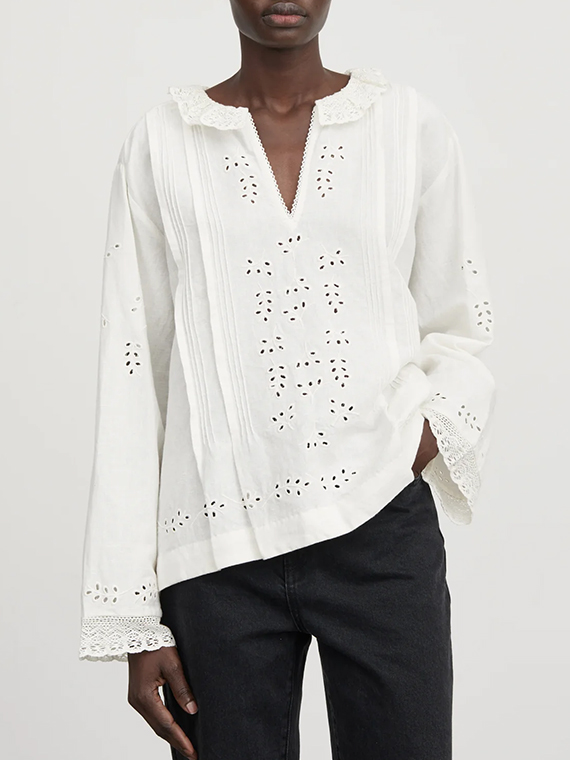 maya blouse off white skall studio shop online linen shirt lace details cover