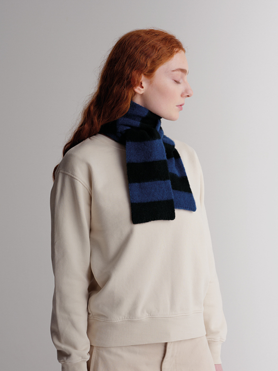 SMALL BRUSHED STRIPE SCARF BLACK & NIGHTSKY jo gordon knitwear jo gordon scarfs woolen scarf lambswool