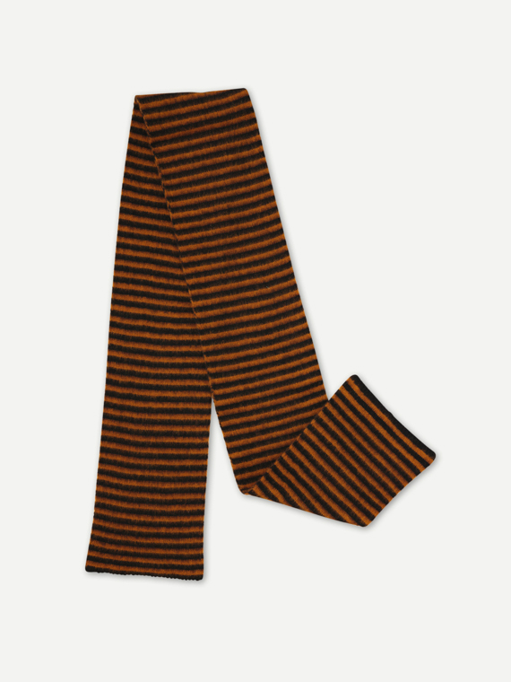 brushed narrow stripe scarf black & cumin jo gordon knitwear jo gordon knits jo gordon scarfs woolen scarfs