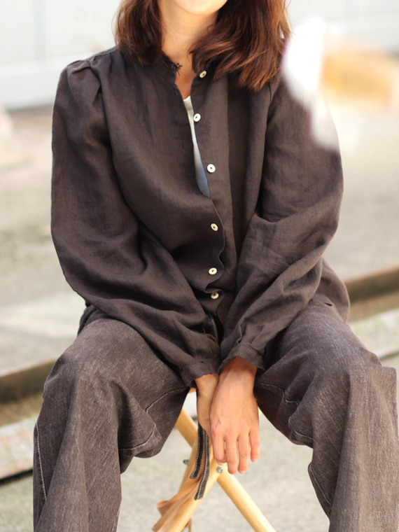 linen shirt gina fant shop online chocolate brown linen cover