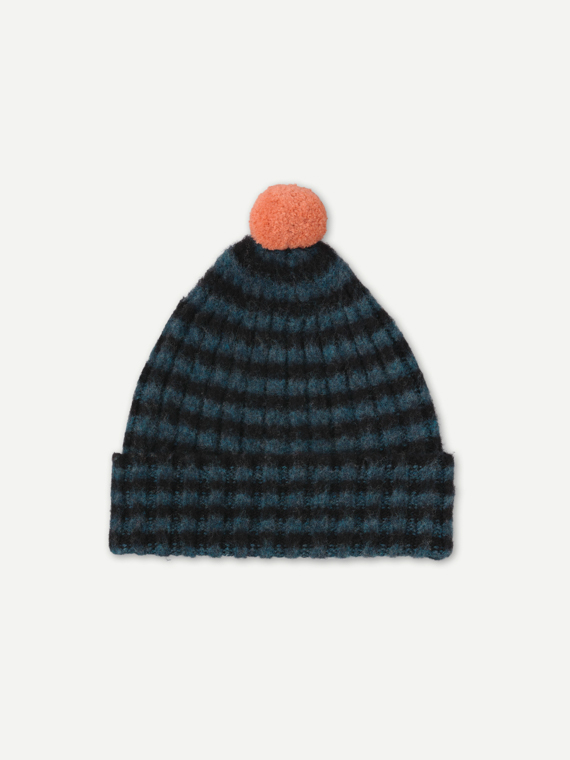 Brushed Stripe Hat Pompon Blue jo gordon shop online