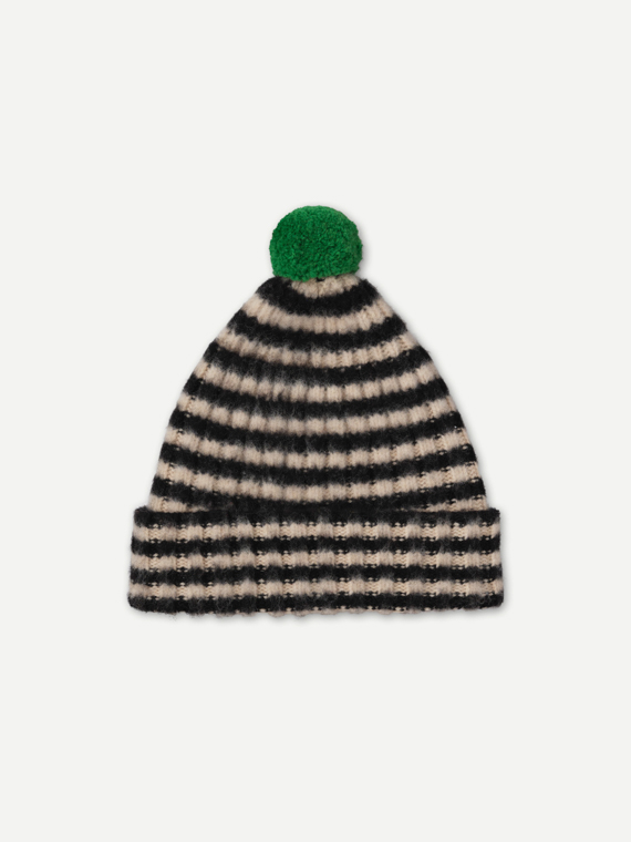 Brushed Stripe Hat Pompon Black oatmeal jo gordon shop online