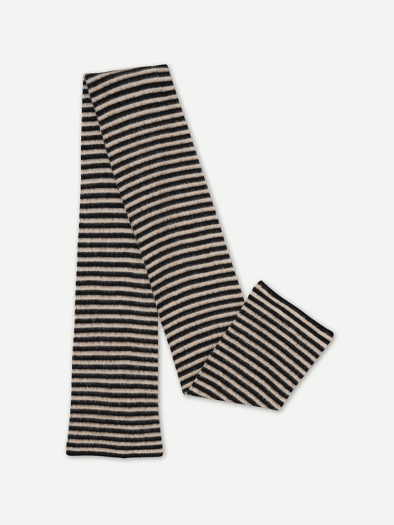 Burshed narrow stripe scarf black oatmeal jo gordon shop online packshot