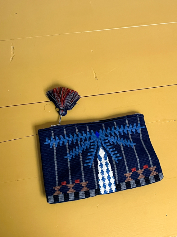 Clutch Bag ARIA - DENIM BLUE & BROWN guanabana bag handmade madrid Colombia