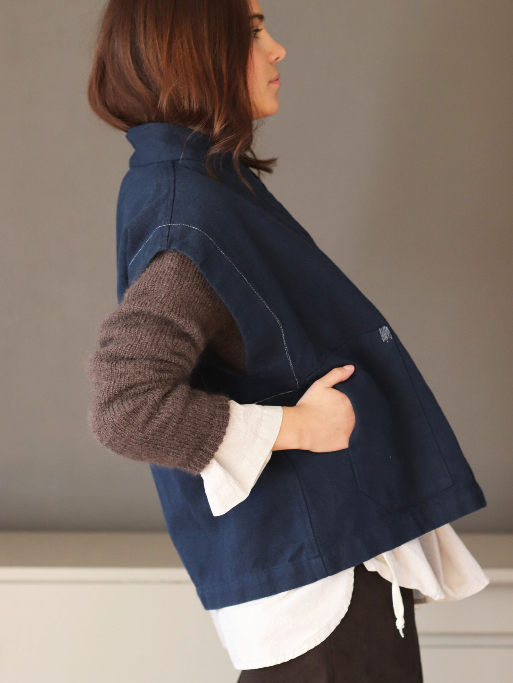 blue gilet janouk fant organic cotton canvas canvas gilet